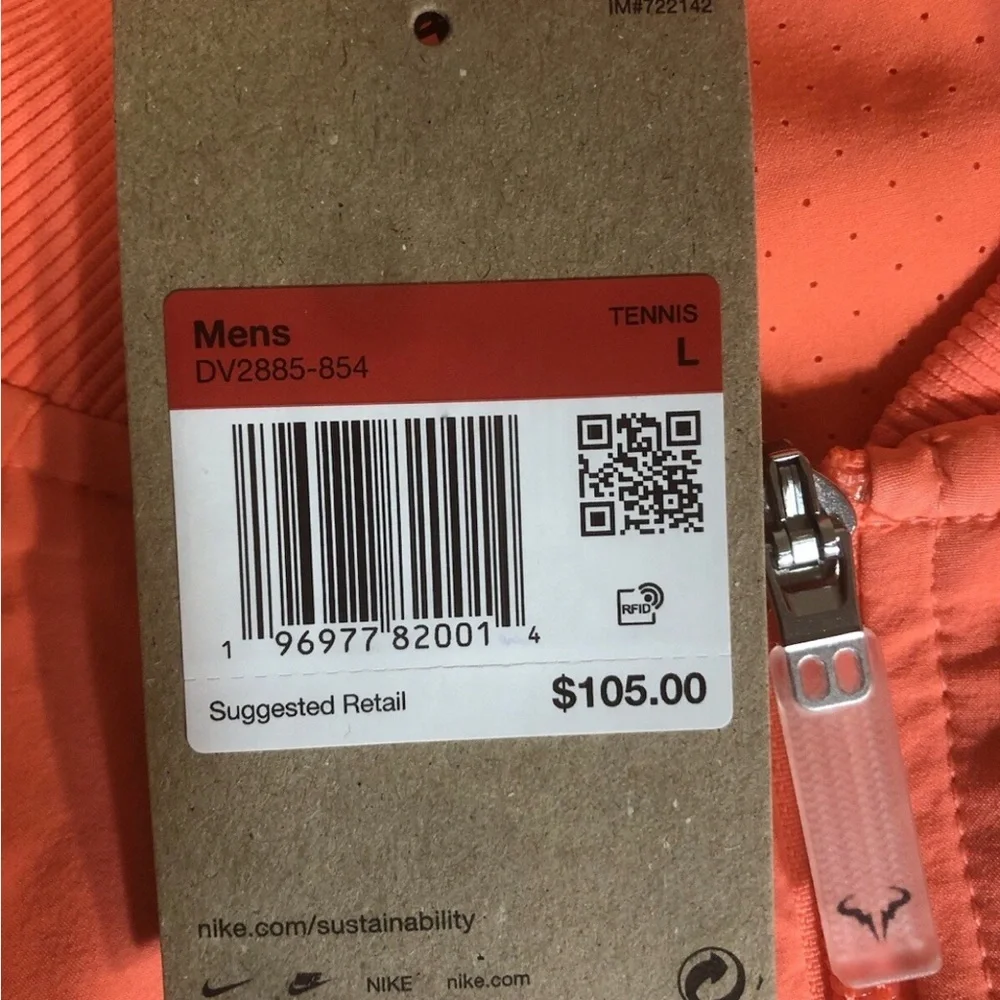 Nike Rafa Nadal Tennis Dri-Fit Tennis Jacket Orange Blast DV2885-854 Men Size L